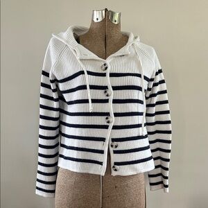 Evereve Isabel Hoodie Navy and White Striped Cardigan size XS